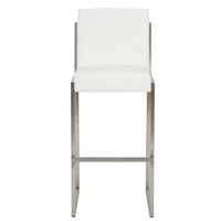 Irene Barstool Chair Set of 2, White Bonded Leather, Stainless Steel -BM323606
