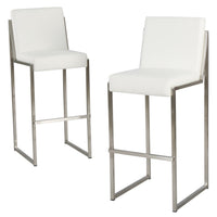 Irene Barstool Chair Set of 2, White Bonded Leather, Stainless Steel -BM323606