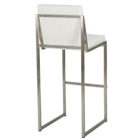 Irene Barstool Chair Set of 2, White Bonded Leather, Stainless Steel -BM323606