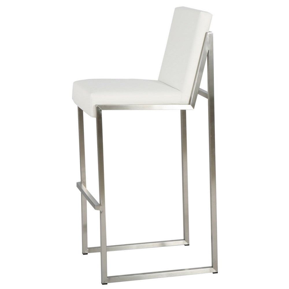Irene Barstool Chair Set of 2, White Bonded Leather, Stainless Steel -BM323606