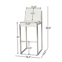Irene Barstool Chair Set of 2, White Bonded Leather, Stainless Steel -BM323606