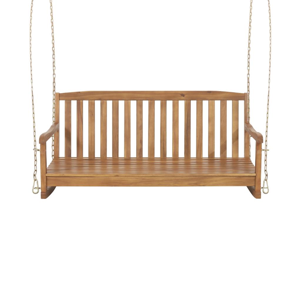 Coleen Outdoor Porch Swing Bench, Brown Acacia Wood, Slatted, 48 Inch -BM323609
