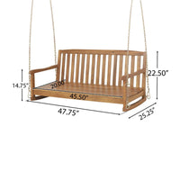 Coleen Outdoor Porch Swing Bench, Brown Acacia Wood, Slatted, 48 Inch -BM323609