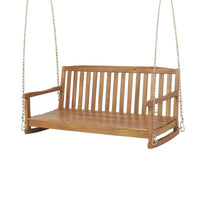 Coleen Outdoor Porch Swing Bench, Brown Acacia Wood, Slatted, 48 Inch