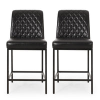 Costa Counter Stool Chair Set of 2, Tufted Diamond Stitch Black Velvet -BM323611