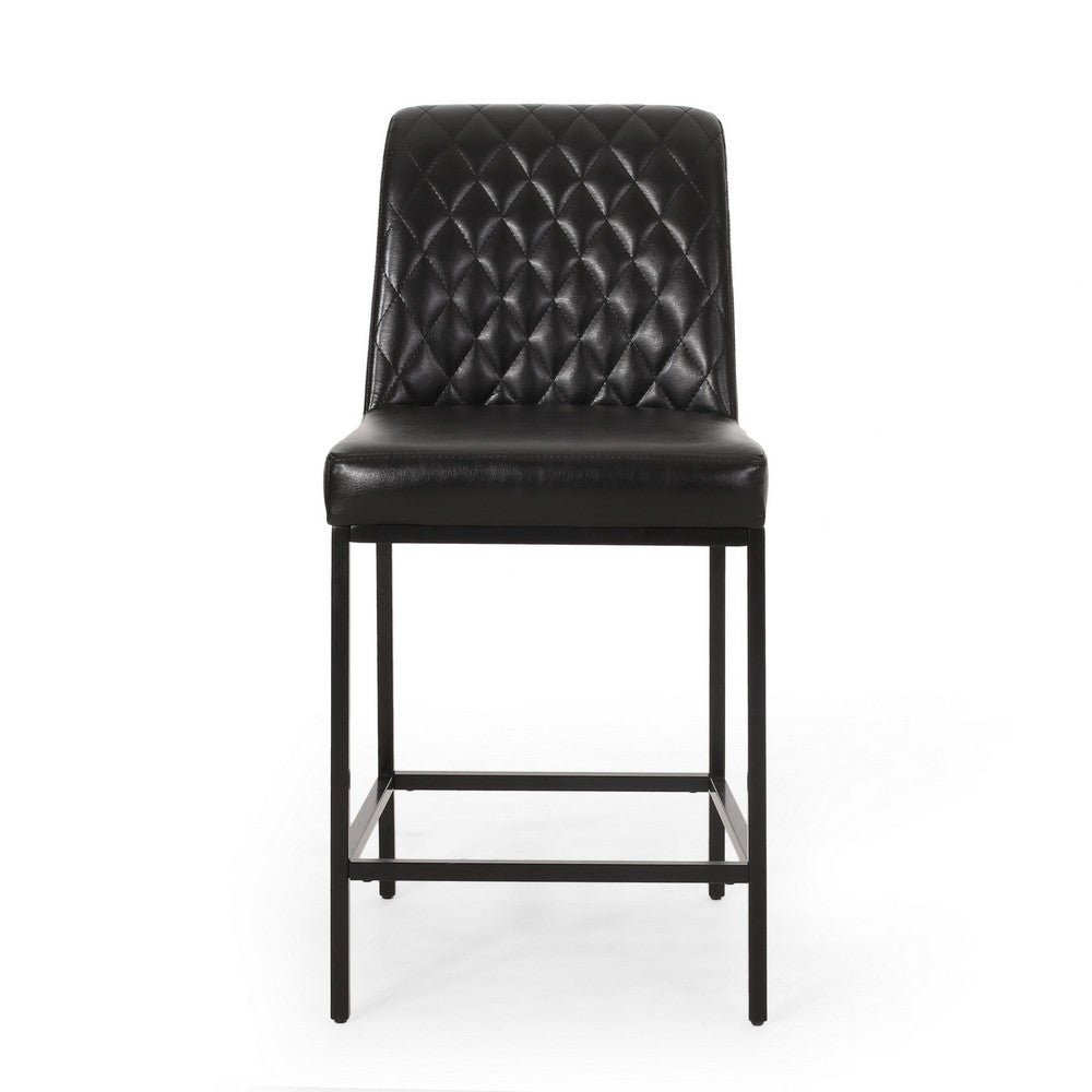 Costa Counter Stool Chair Set of 2, Tufted Diamond Stitch Black Velvet -BM323611