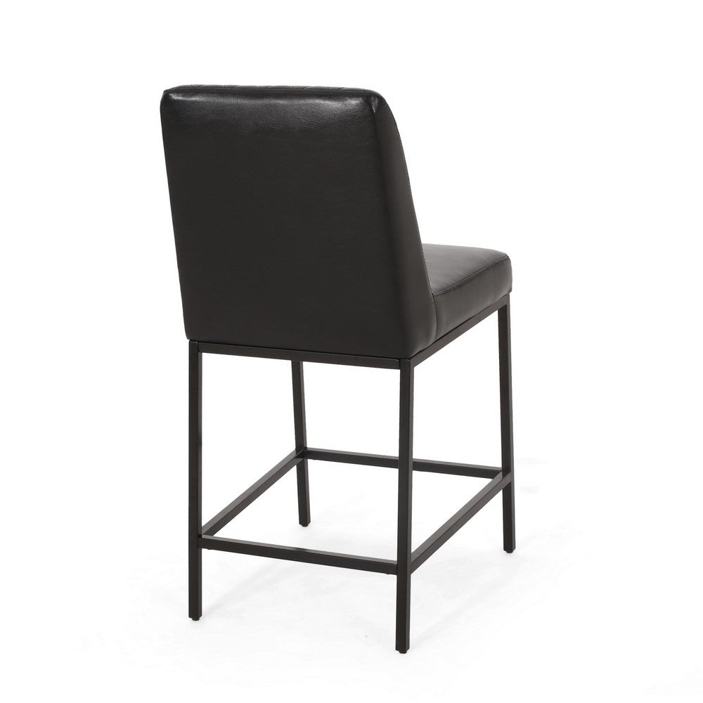 Costa Counter Stool Chair Set of 2, Tufted Diamond Stitch Black Velvet -BM323611