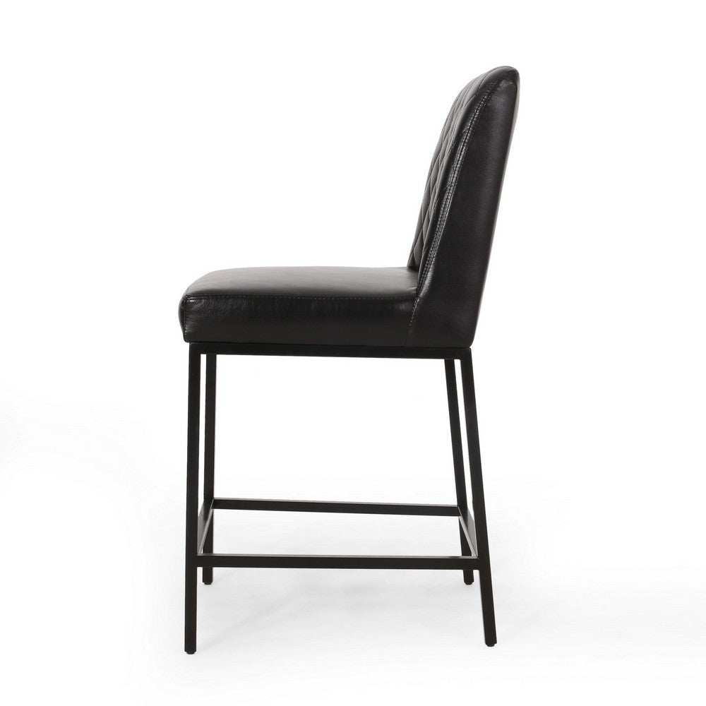 Costa Counter Stool Chair Set of 2, Tufted Diamond Stitch Black Velvet -BM323611