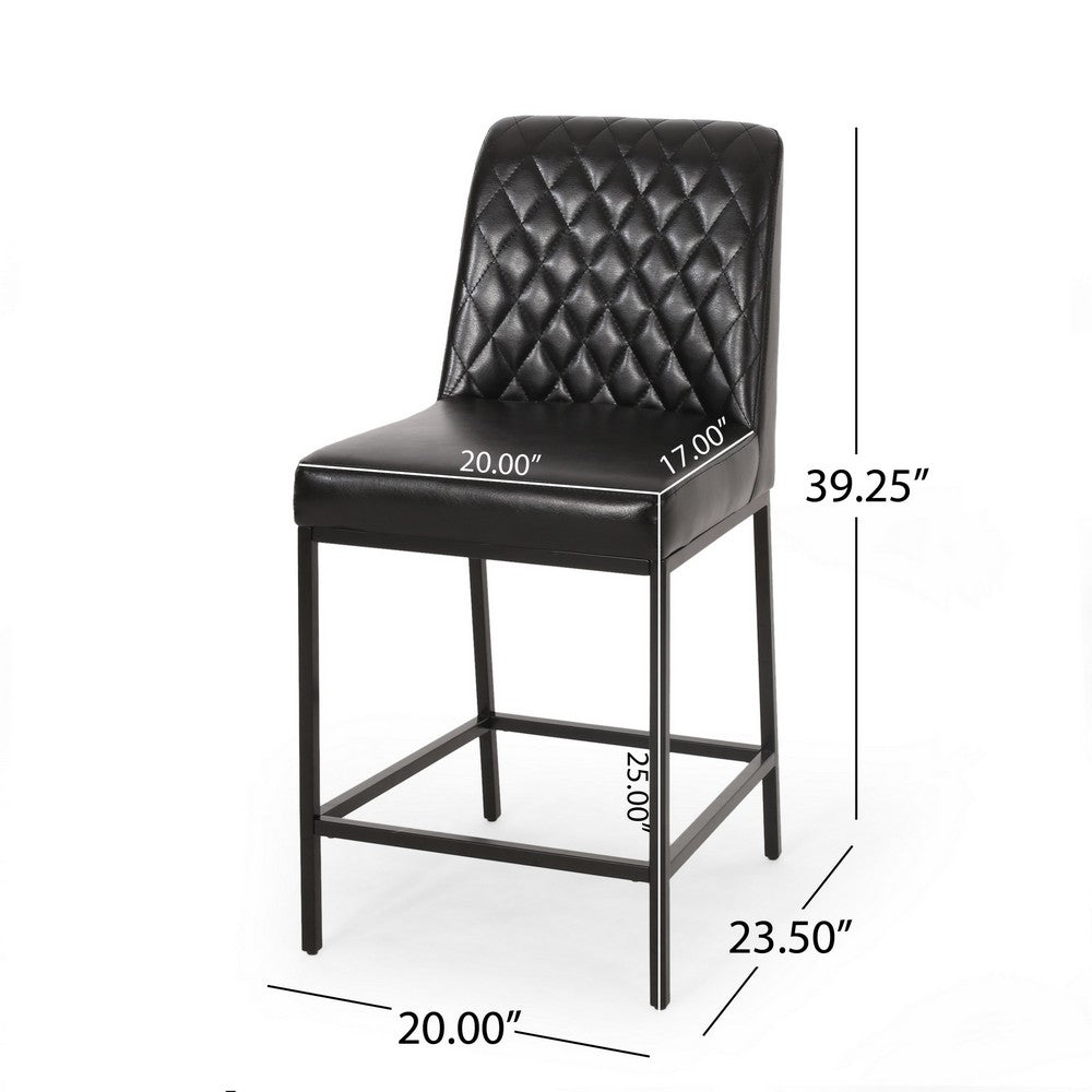 Costa Counter Stool Chair Set of 2, Tufted Diamond Stitch Black Velvet -BM323611