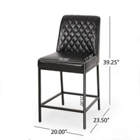 Costa Counter Stool Chair Set of 2, Tufted Diamond Stitch Black Velvet -BM323611