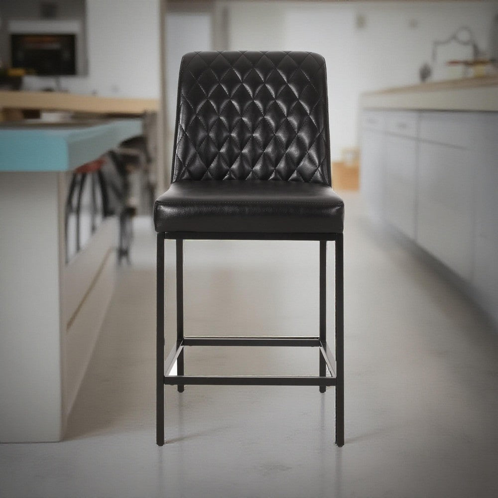 Costa Counter Stool Chair Set of 2, Tufted Diamond Stitch Black Velvet -BM323611