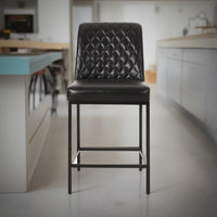 Costa Counter Stool Chair Set of 2, Tufted Diamond Stitch Black Velvet -BM323611