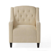 Jenny 2pc Accent Chair and Ottoman Set, Tufted Beige Fabric Brown Wood -BM323612