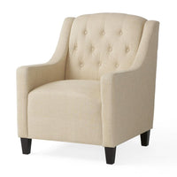 Jenny 2pc Accent Chair and Ottoman Set, Tufted Beige Fabric Brown Wood -BM323612