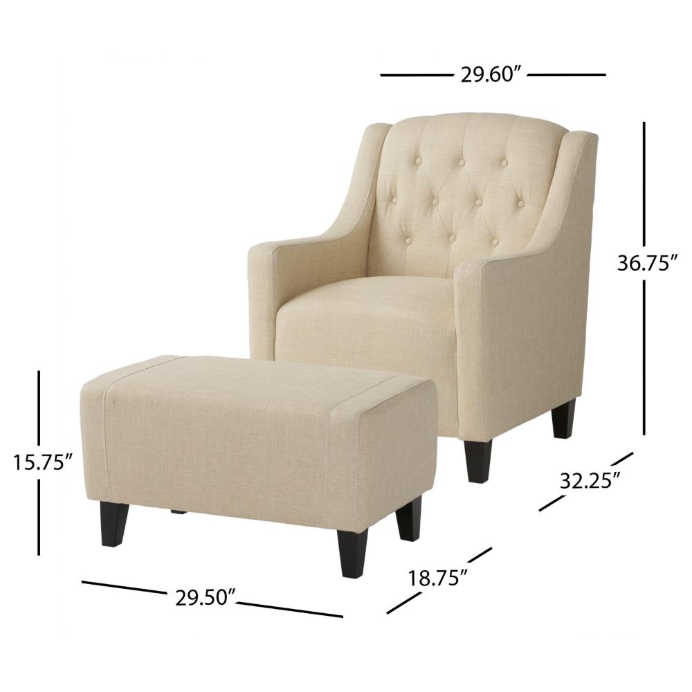 Jenny 2pc Accent Chair and Ottoman Set, Tufted Beige Fabric Brown Wood -BM323612