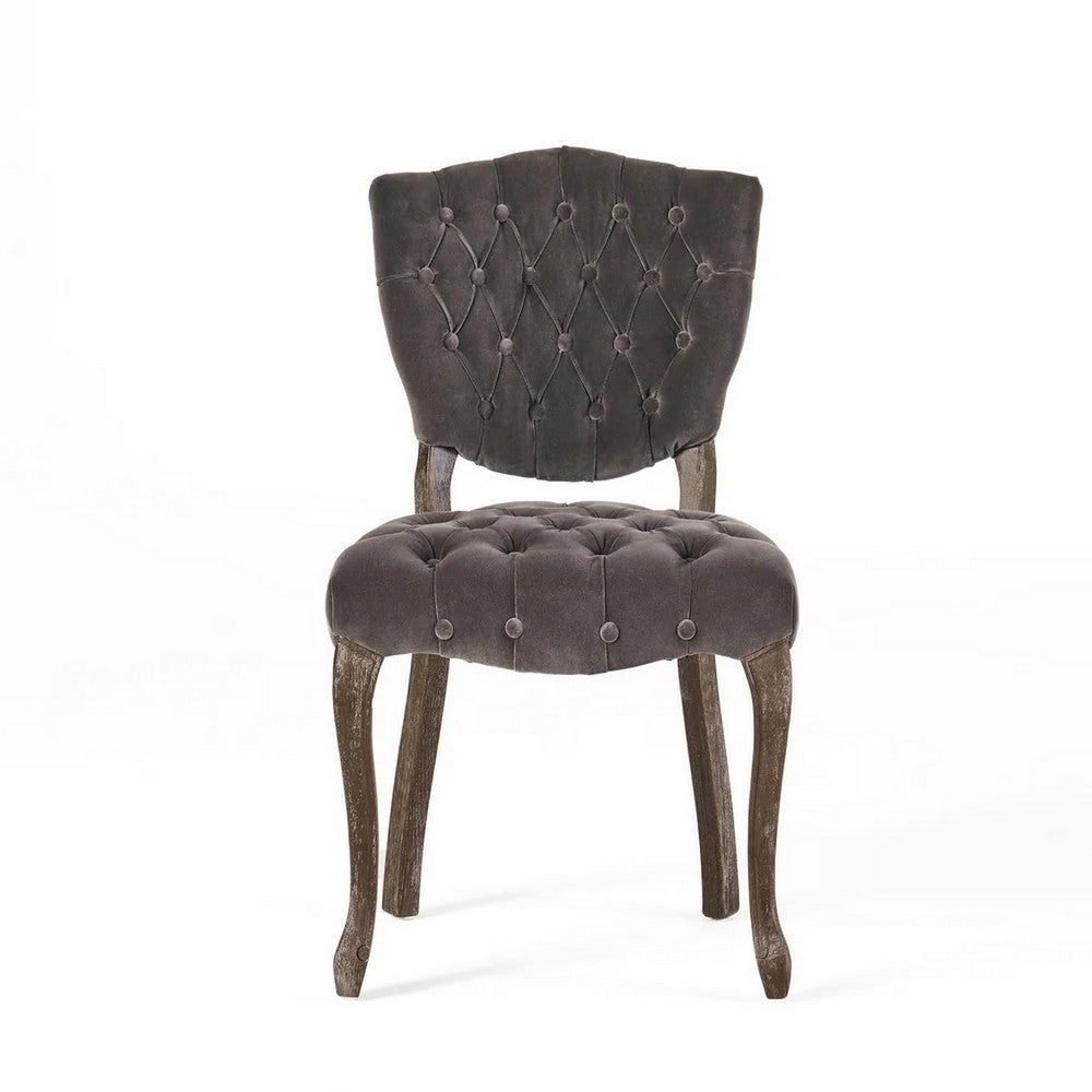 Jette Dining Chair Set of 2, Charcoal Gray Tufted Velvet, Brown Wood -BM323615