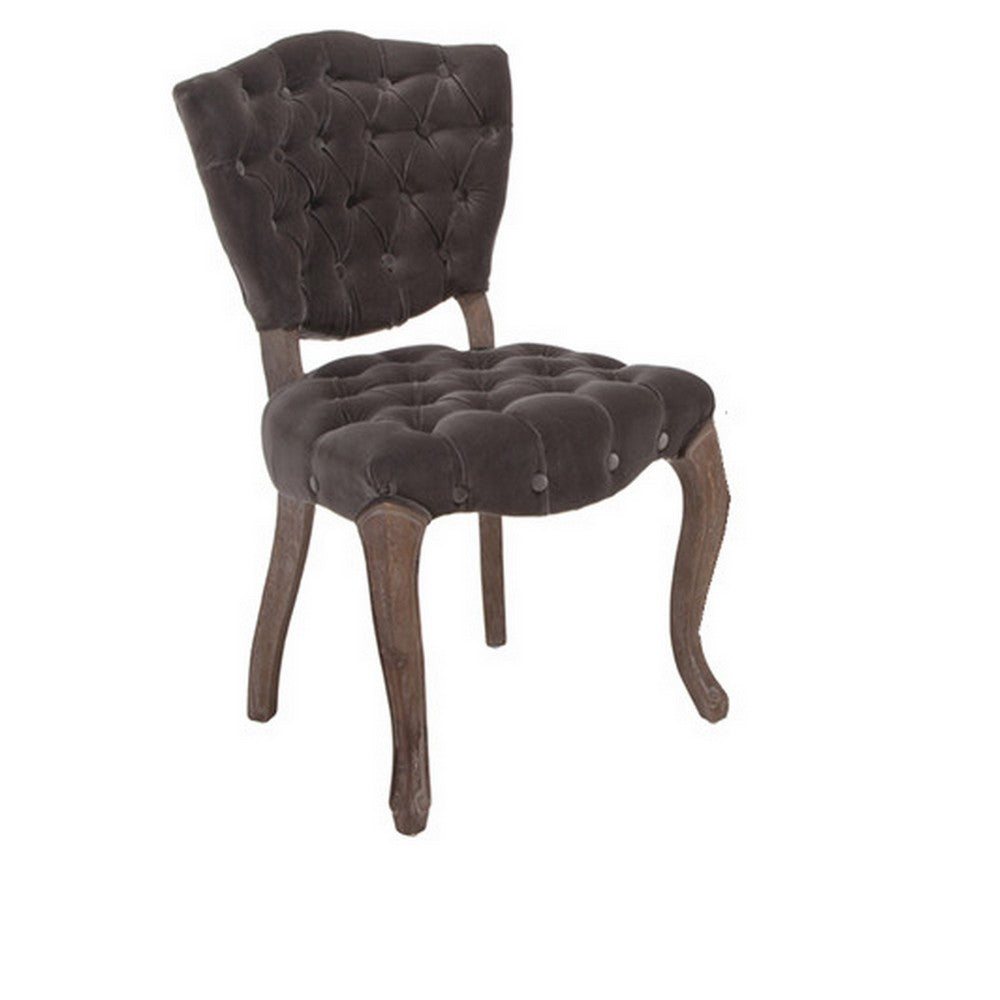 Jette Dining Chair Set of 2, Charcoal Gray Tufted Velvet, Brown Wood -BM323615