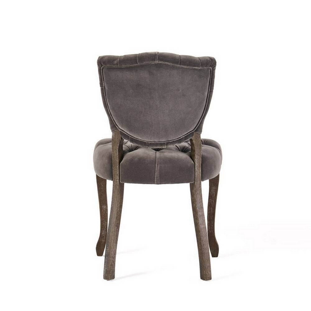 Jette Dining Chair Set of 2, Charcoal Gray Tufted Velvet, Brown Wood -BM323615