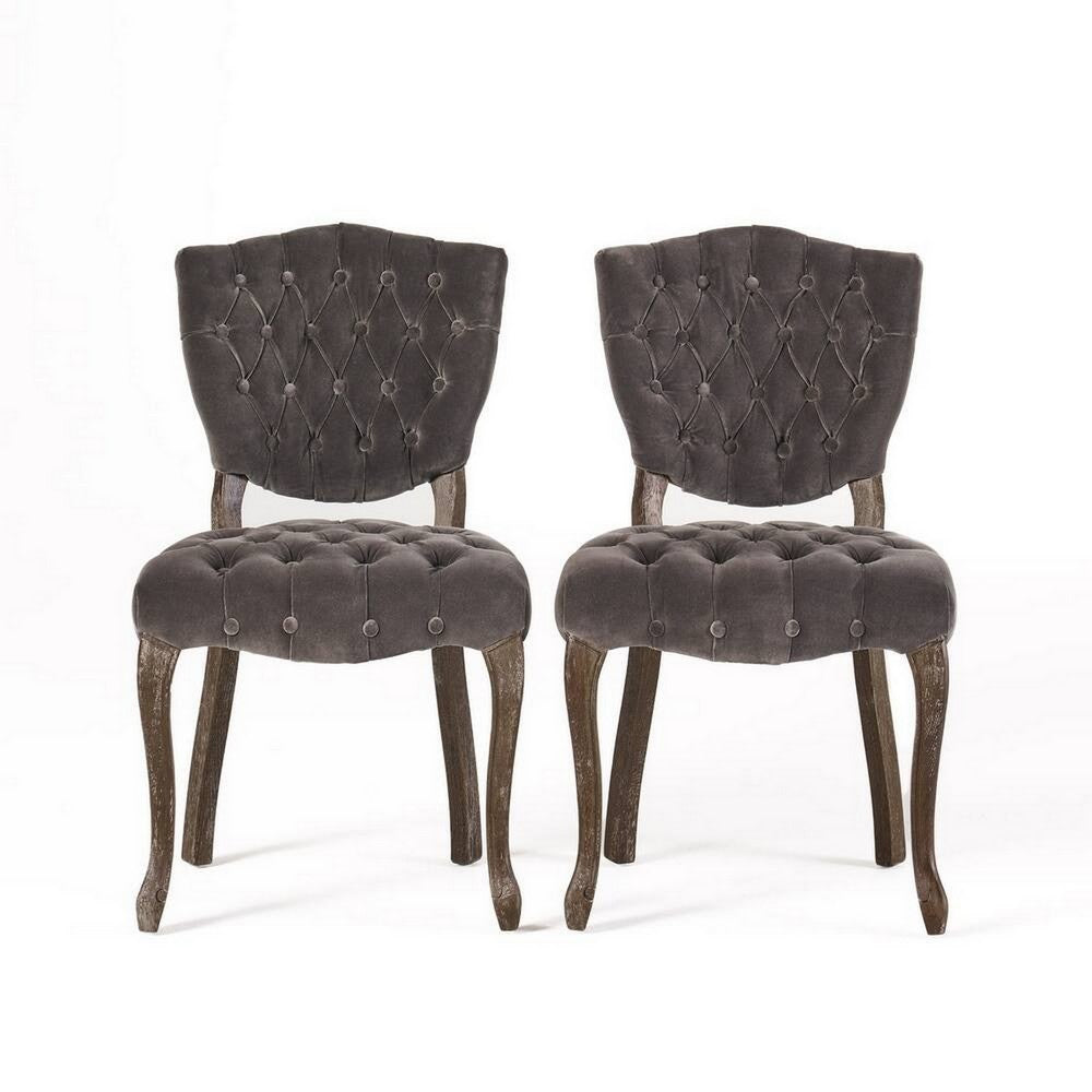 Jette Dining Chair Set of 2, Charcoal Gray Tufted Velvet, Brown Wood -BM323615