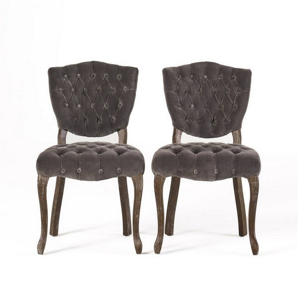 Jette Dining Chair Set of 2, Charcoal Gray Tufted Velvet, Brown Wood -BM323615