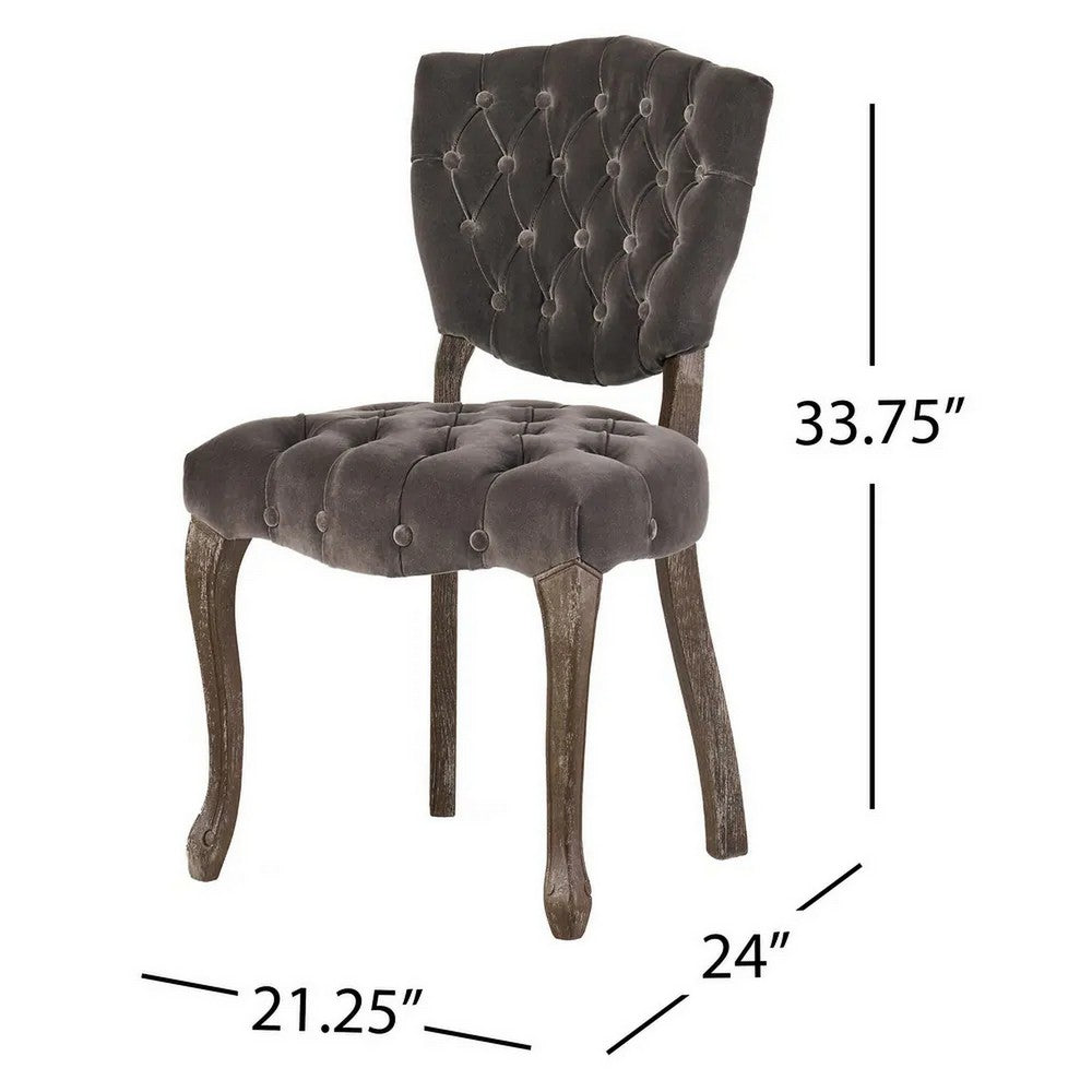 Jette Dining Chair Set of 2, Charcoal Gray Tufted Velvet, Brown Wood -BM323615