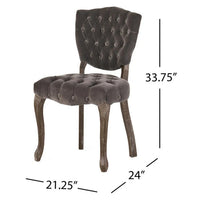 Jette Dining Chair Set of 2, Charcoal Gray Tufted Velvet, Brown Wood -BM323615