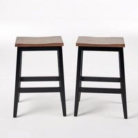 Venta Counter Stool Set of 2, Brown Rubberwood Seat, Black X Legs -BM323617