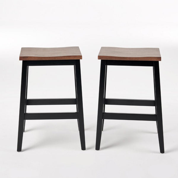 Venta Counter Stool Set of 2, Brown Rubberwood Seat, Black X Legs -BM323617