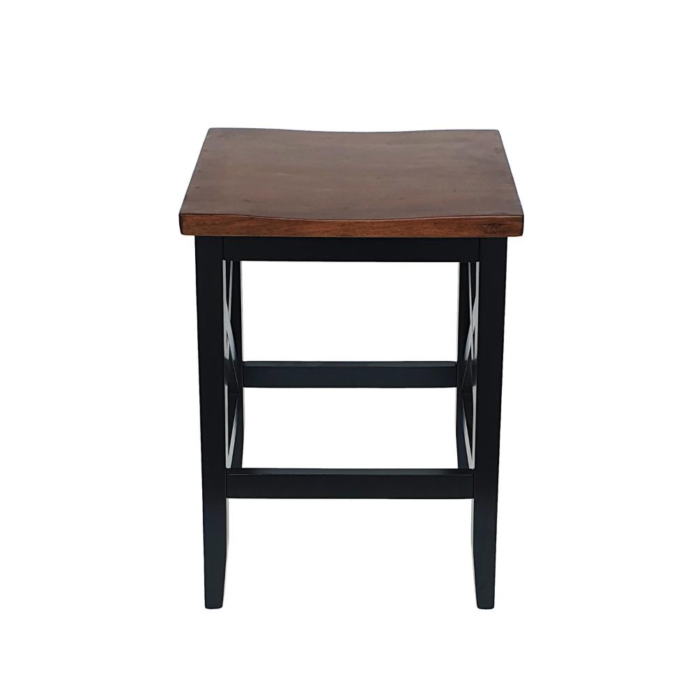 Venta Counter Stool Set of 2, Brown Rubberwood Seat, Black X Legs -BM323617