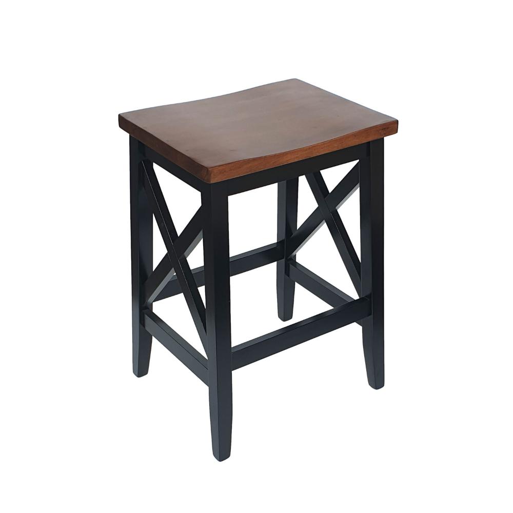 Venta Counter Stool Set of 2, Brown Rubberwood Seat, Black X Legs -BM323617