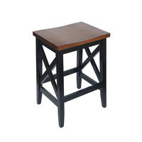 Venta Counter Stool Set of 2, Brown Rubberwood Seat, Black X Legs -BM323617