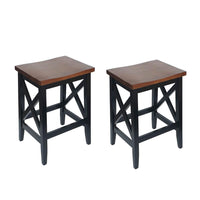 Venta Counter Stool Set of 2, Brown Rubberwood Seat, Black X Legs