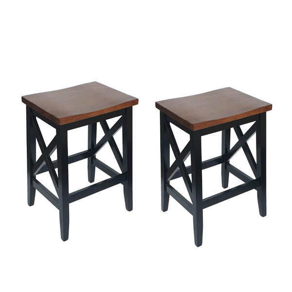 Venta Counter Stool Set of 2, Brown Rubberwood Seat, Black X Legs