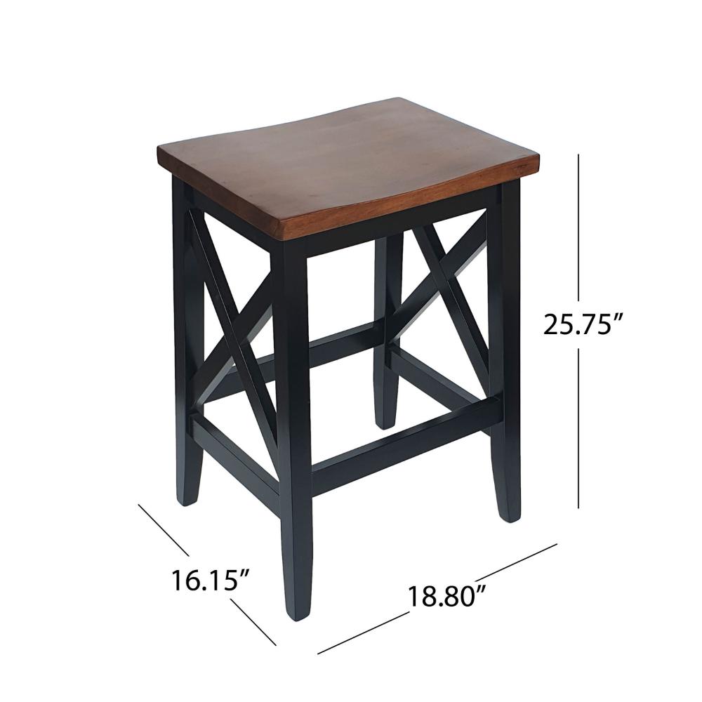 Venta Counter Stool Set of 2, Brown Rubberwood Seat, Black X Legs -BM323617