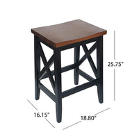 Venta Counter Stool Set of 2, Brown Rubberwood Seat, Black X Legs -BM323617