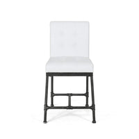 Bruke Counter Height Chair Set of 2, White Tufted Faux Leather, Metal -BM323619