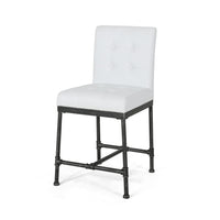 Bruke Counter Height Chair Set of 2, White Tufted Faux Leather, Metal -BM323619