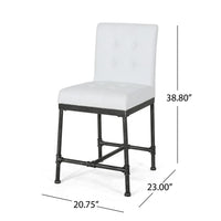 Bruke Counter Height Chair Set of 2, White Tufted Faux Leather, Metal -BM323619