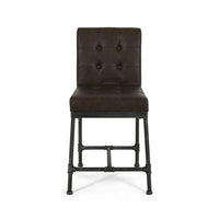 Bruke Counter Height Chair Set of 2, Brown Tufted Faux Leather, Metal -BM323620