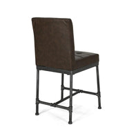 Bruke Counter Height Chair Set of 2, Brown Tufted Faux Leather, Metal -BM323620