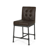 Bruke Counter Height Chair Set of 2, Brown Tufted Faux Leather, Metal -BM323620