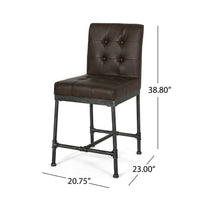 Bruke Counter Height Chair Set of 2, Brown Tufted Faux Leather, Metal -BM323620