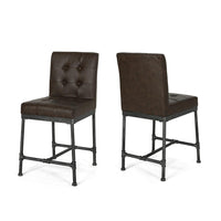 Bruke Counter Height Chair Set of 2, Brown Tufted Faux Leather, Metal