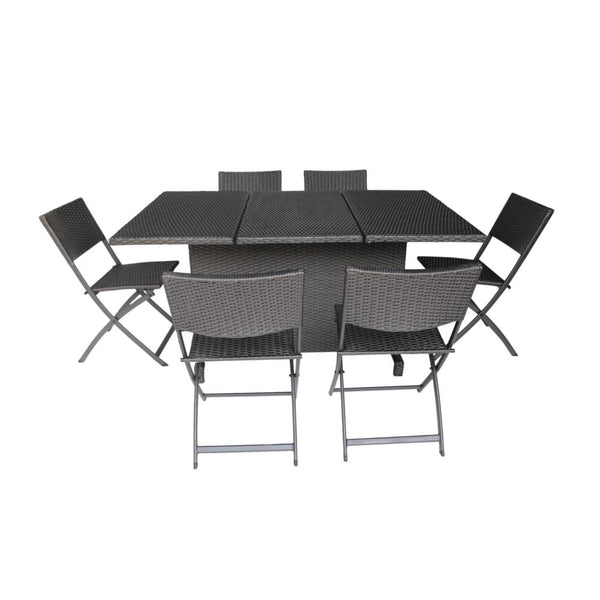 Salida 7pc Outdoor Dining Table Set, 6 Folding Chairs, Gray Rattan -BM323621