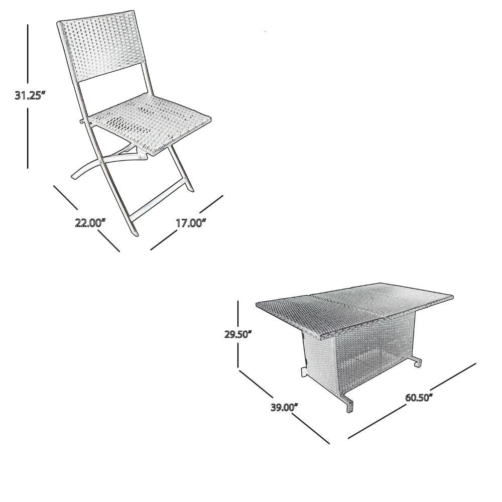 Salida 7pc Outdoor Dining Table Set, 6 Folding Chairs, Gray Rattan -BM323621