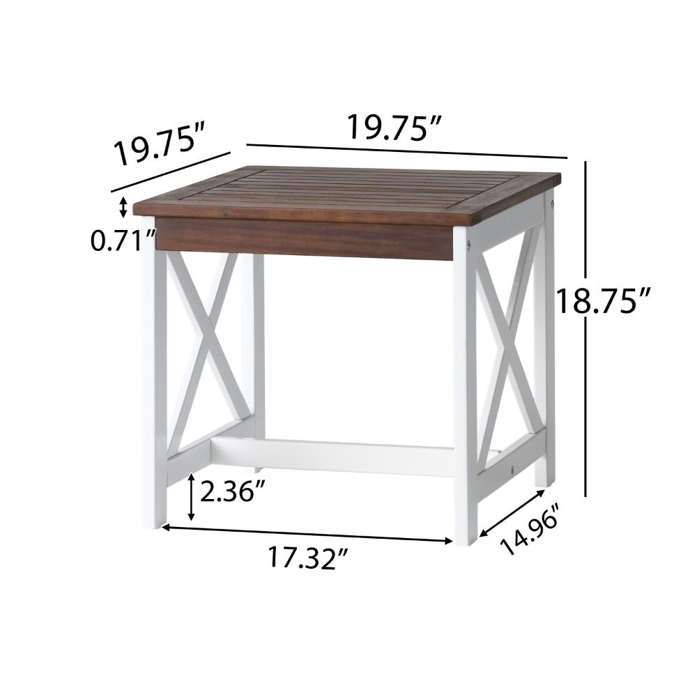 Riza Side End Table, Square 20 Inch Top, Dark Brown, White Acacia Wood -BM323624