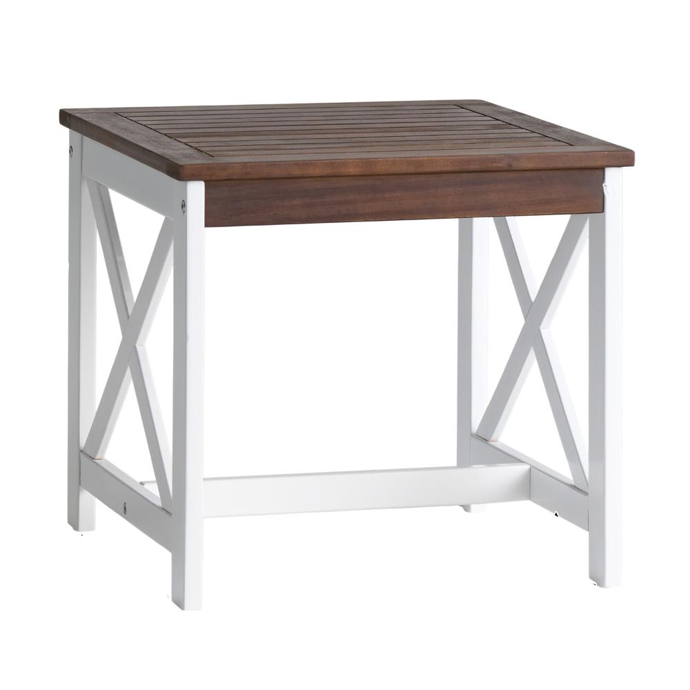 Riza Side End Table, Square 20 Inch Top, Dark Brown, White Acacia Wood
