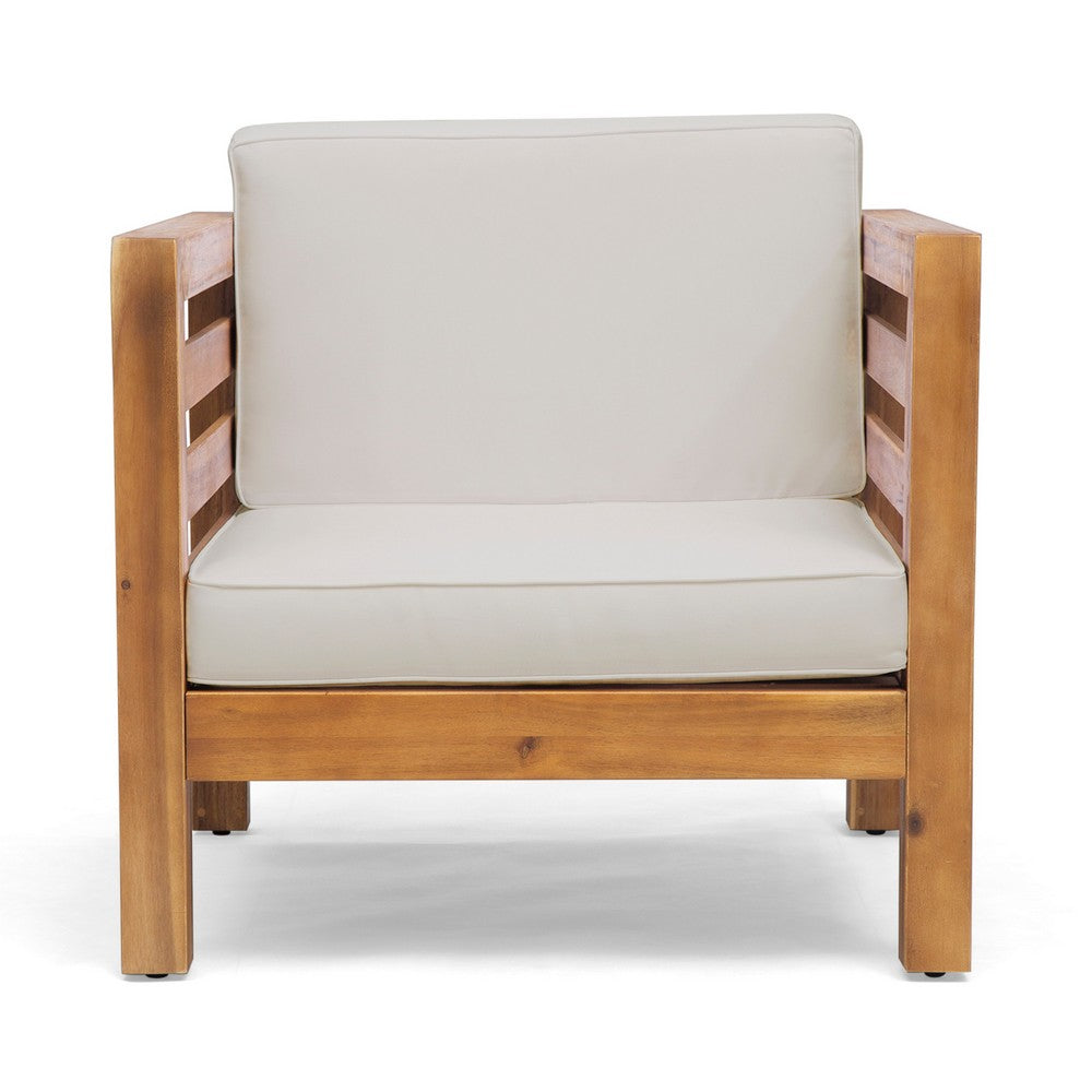 Carie Outdoor Accent Chair, Beige, Soft Cushions, Brown Acacia Wood -BM323625