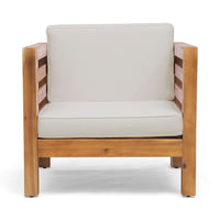 Carie Outdoor Accent Chair, Beige, Soft Cushions, Brown Acacia Wood -BM323625