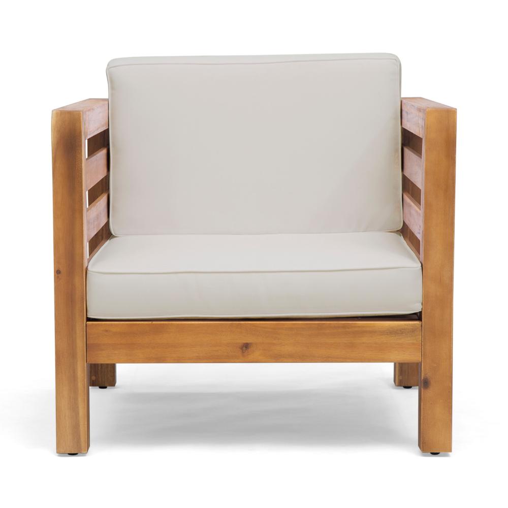 Carie Outdoor Accent Chair, Beige, Soft Cushions, Brown Acacia Wood -BM323625